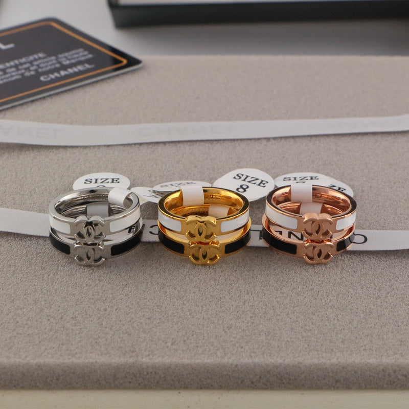 CHR14  Titanium steel double C letter narrow couple ring  Jewelry