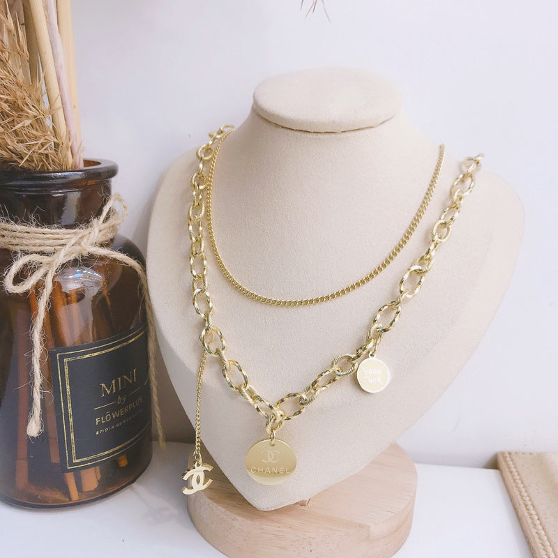 X088  Women's titanium steel double layer necklace jewelry